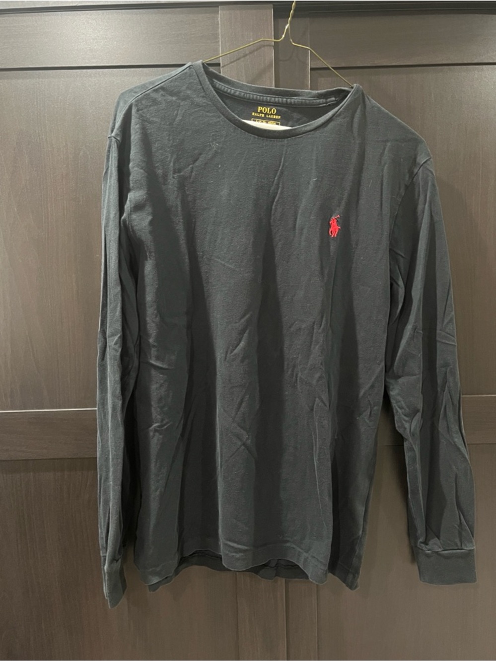 Polo by Ralph Lauren Black Long-Sleeve Crewneck Shirt with Red Pony Logo